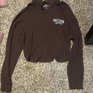 Hollister Women's Chocolate Brown Cropped Hoodie